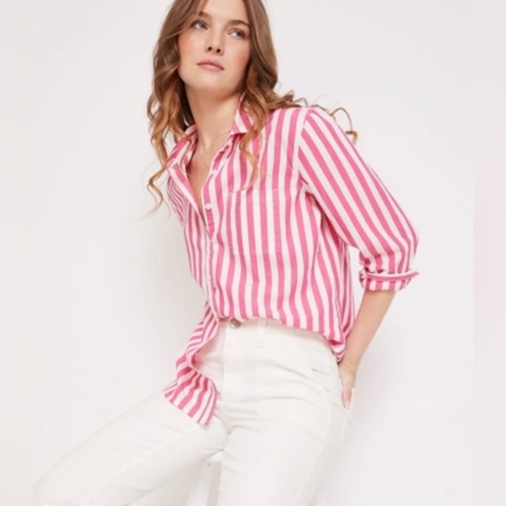Maurices 4/$20 Pink Striped Cotton Shirt L - Picture 2 of 6